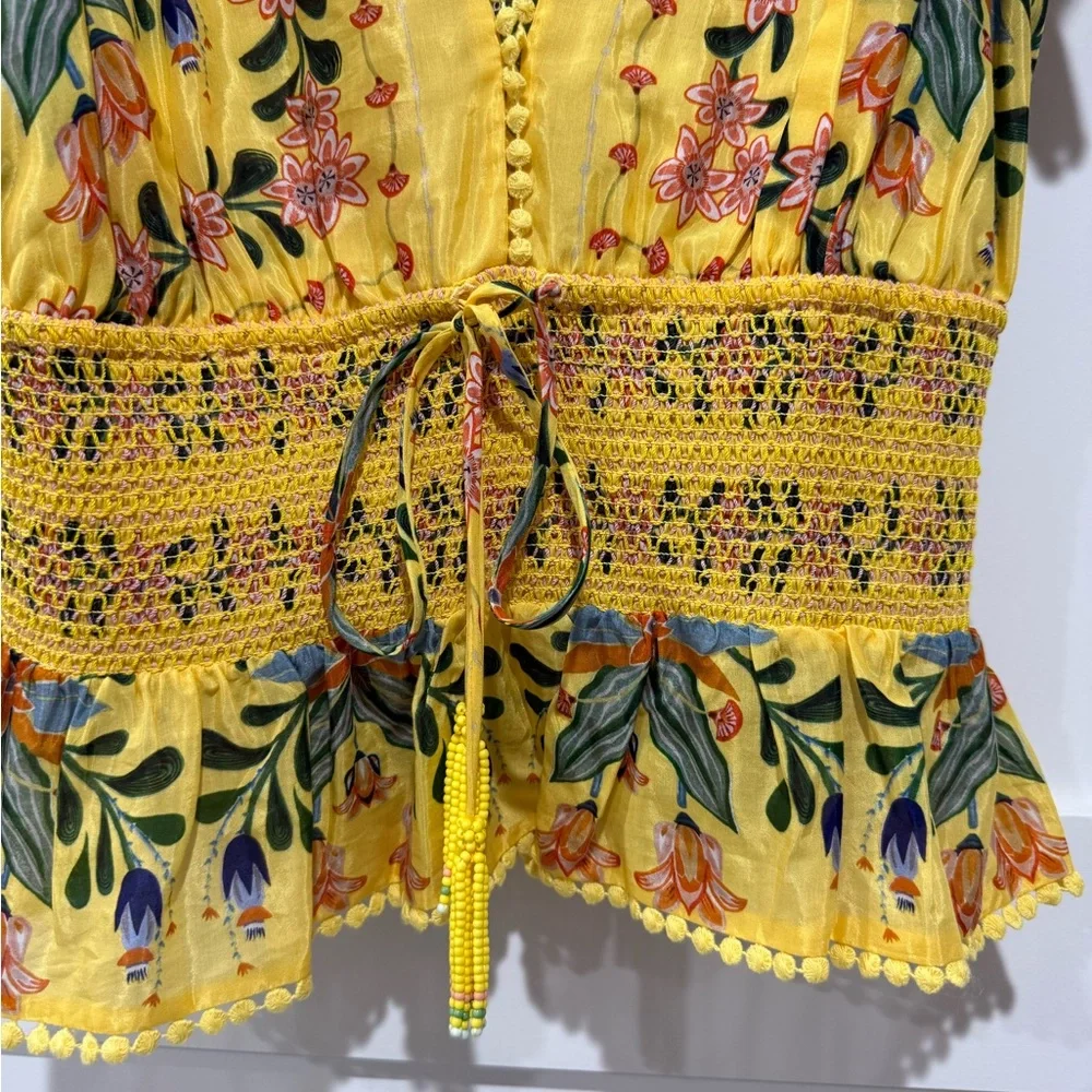 Farm Rio Yellow Delicate Flower Blouse.  Size Medium Worn once - Picture 6 of 11
